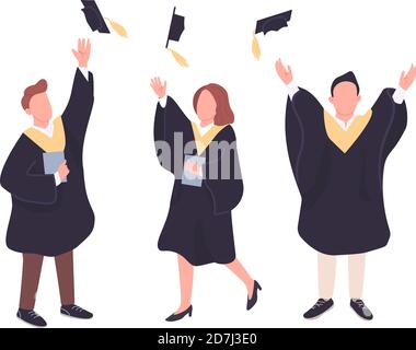 Jeu de caractères sans visage à vecteur couleur plat pour les diplômés universitaires Illustration de Vecteur