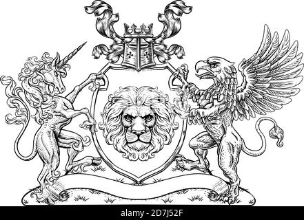 Armoiries Crest Griffin Unicorn Lion Shield Illustration de Vecteur