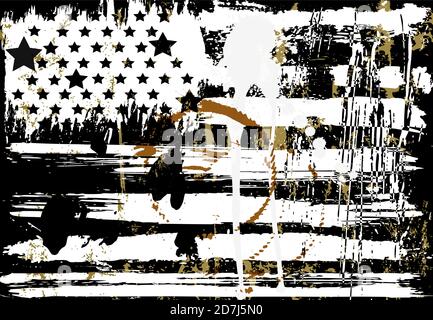 Motif abstrait d'arrière-plan, avec des touches de peinture, des éclaboussures, des étoiles et des rayures, grundy, drapeau américain, sur le noir Illustration de Vecteur