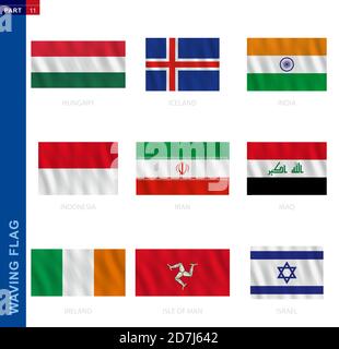 Collection de drapeaux de spéléologie dans la proportion officielle. 9 drapeaux vectoriels : Hongrie, Islande, Inde, Indonésie, Iran, Irak, Irlande, île de Man, Israël Illustration de Vecteur