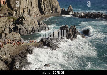 Belle Manarola, Cinque Terre, Italie. Manarola est une petite ville, une frazione de la commune de Riomaggiore Banque D'Images