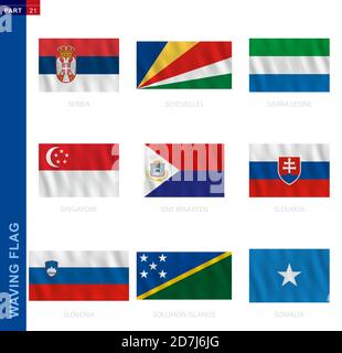 Collection de drapeaux de spéléologie dans la proportion officielle. 9 drapeaux vectoriels : Serbie, Seychelles, Sierra Leone, Singapour, Sint Maarten, Slovaquie, Slovénie, Salomon Illustration de Vecteur