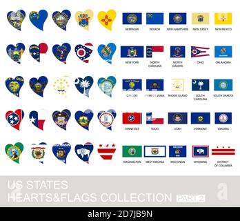 ÉTATS AMÉRICAINS ensemble, coeurs et drapeaux, 2 version, partie 2 Illustration de Vecteur