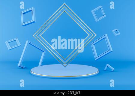 Design minimaliste avec espace vide ou maquette pour podium, arrière-plan abstrait bleu de forme géométrique, rendu 3d Banque D'Images