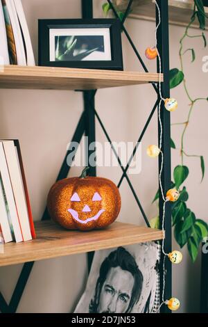 Motif coin décoration citrouille scintillante pour Halloween Banque D'Images