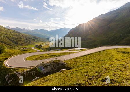 Suisse, canton des Grisons, col Julier au coucher du soleil Banque D'Images
