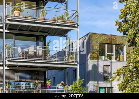 Allemagne, Bade-Wurtemberg, Tubingen, appartements modernes et économes en énergie dans le quartier de Lustnau Banque D'Images