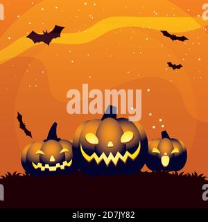 Motif de dessins animés de trois citrouilles d'Halloween orange, illustration des fêtes et des vecteurs de thème effrayant Illustration de Vecteur