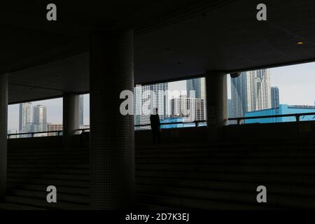 De nombreux bâtiments résidentiels de grande hauteur se trouvent dans le quartier de Toyosu Tokyo, au Japon. Banque D'Images