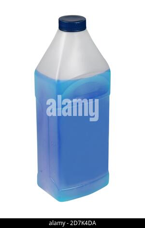 Antigel rouge dans un bidon de 1 litre. Liquide de nettoyage non gelé. Il existe des emplacements pour une étiquette. Vue latérale. Banque D'Images