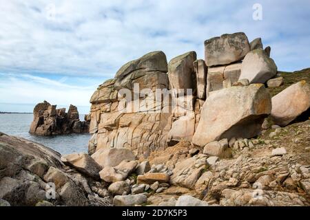 Blocs de granit abîmés, Peninnis Head, St Mary’s, Scilly Isles. Banque D'Images