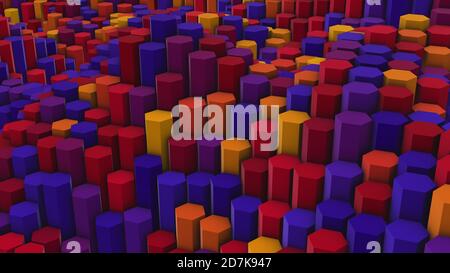 Arrière-plan abstrait des hexagones 3d semblable aux crayons de couleur. rendu 3d Banque D'Images