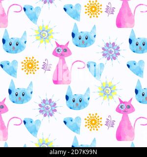 Motif chats aquarelle abstrait sans couture. Il se trouve dans le menu Swatch, image vectorielle Banque D'Images