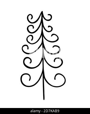 Arbre de Noël simple dessiné à la main dans le style Doodle dessin vectoriel minimaliste illustration, décor des vacances d'hiver, célébration des fêtes de fin d'année, symbole de célébration de réunions de famille, motif d'humeur festive Illustration de Vecteur