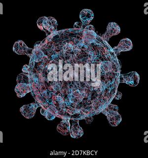 Image de concept du Covid-19 dessiné en lignes bleues et rouges. Banque D'Images