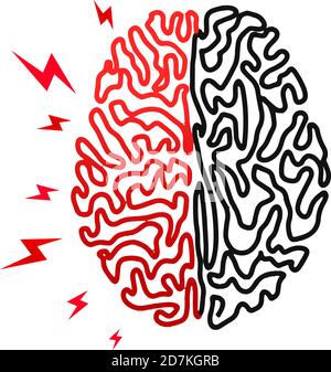 Cerveau humain. Maux de tête, stress, folie. Icône du logo du cerveau humain en ligne sur fond blanc. Symbole de concept d'illustration créative Illustration de Vecteur