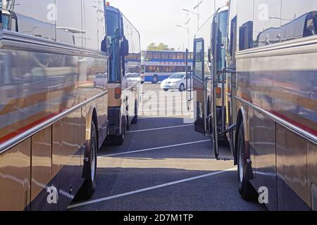 Pyongyang, Corée du Nord - 09 novembre 2018 : visite en bus organisée à la ville de Captial à Pyongyang, Corée du Nord. Banque D'Images