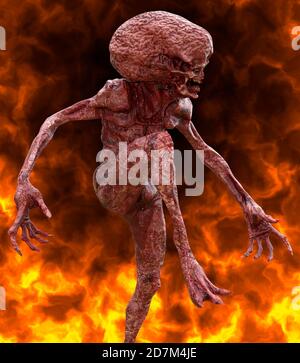 Fantasy Daemon brûle dans une illustration hellfire 3d Banque D'Images