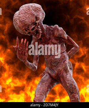 Fantasy Daemon brûle dans une illustration hellfire 3d Banque D'Images