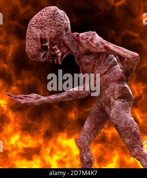 Fantasy Daemon brûle dans une illustration hellfire 3d Banque D'Images