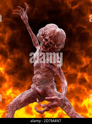 Fantasy Daemon brûle dans une illustration hellfire 3d Banque D'Images