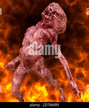 Fantasy Daemon brûle dans une illustration hellfire 3d Banque D'Images
