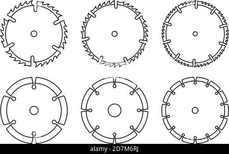 Lame de scie circulaire. Icônes plates. Ligne fine vectorielle Illustration de Vecteur