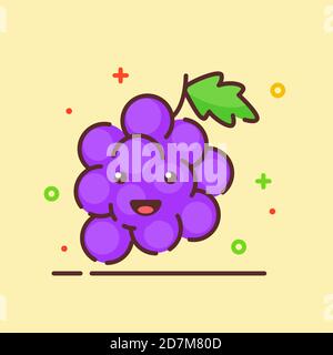 Raisin mignon mascotte visage émotion heureux avec la couleur plate dessin animé style de contour Illustration de Vecteur