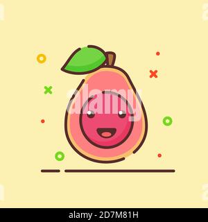 Goyave mignon mascotte visage émotion heureux fruit avec la couleur plate style de dessin animé Illustration de Vecteur