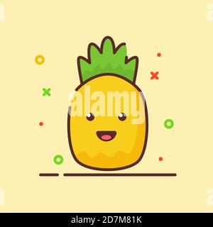 Ananas mignon mascotte visage émotion heureux fruit avec la couleur plate style de dessin animé Illustration de Vecteur