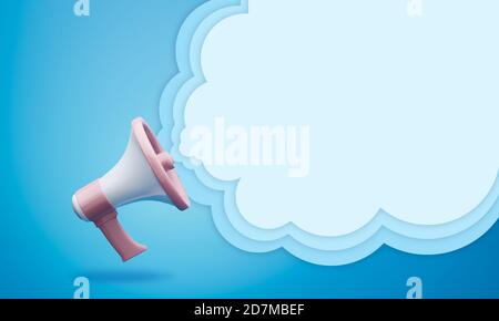 Illustration 3d de mégaphone avec bulle vocale Banque D'Images