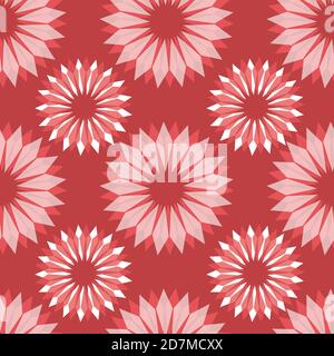 Motif vectoriel sans couture à fleurs abstraites radiales. Fleurs stylisées rouge blanc rose arrière-plan répétitif. Design rétro de style vintage pour papier cadeau et tissu Illustration de Vecteur