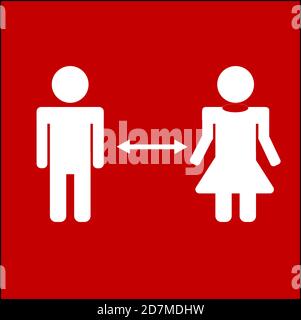 Concept de distanciation sociale : deux personnes vecteur d'icône noir et blanc avec séparation de ligne des personnes pour la santé publique et la sécurité du coronavirus (COVID-19) Illustration de Vecteur