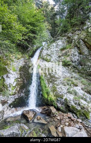 Partie supérieure de la cascade de Lierbach dans les bois de la Forêt-Noire, prise près d'Allerheiligen, Forêt-Noire, Baden Wuttenberg, Allemagne Banque D'Images