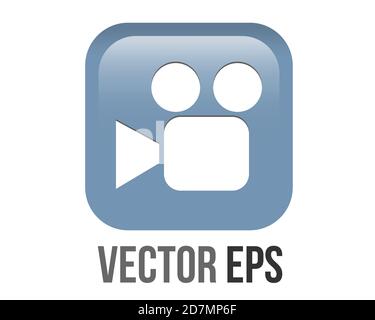 La caméra vidéo à film de cinéma bleu à gradient vectoriel isolé, le caméscope bouton d'icône carré d'angle rond Illustration de Vecteur