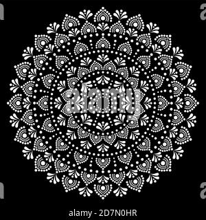 Mandala de style ethnique australien à pois - motif vectoriel monochrome, motif décoratif traditionnel aborigène, mosaïque australienne en blanc sur b Illustration de Vecteur