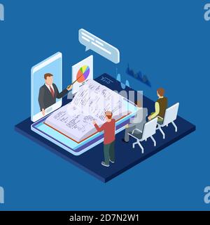 Concept de vecteur isométrique 3d de formation en ligne. Illustration de l'e-learning en ligne, de la formation vidéo en ligne Illustration de Vecteur