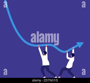 Concept de faillite. Les gens qui essaient de maintenir la tendance à la baisse flèche de la tendance financière risque économique crise, argent perdu vecteur d'affaires. Flèche d'augmentation financière, sens d'orientation du roulement après illustration vers le bas Illustration de Vecteur