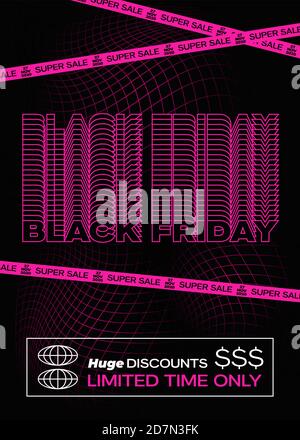 Black Friday Purple Typography Banner, Poster ou Flayer Template. Concept d'arrière-plan de grille de fondu créatif. Éléments décoratifs abstraits dans un cadre Illustration de Vecteur