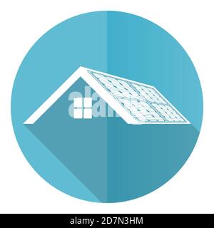Panneaux solaires sur le toit d'une maison, énergie propre, icône de vecteur bleu de puissance, illustration de conception plate en eps 10 Illustration de Vecteur