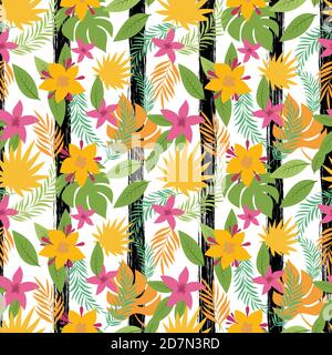 Vecteur exotis plantes tropicales et fleurs sans couture. Plante exotique tropicale, illustration de fleurs de couleur été Illustration de Vecteur