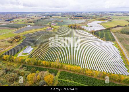 Parc d'énergie solaire à Silkeborg, Danemark. Il couvre une superficie de 156.000 m2 ou 22 terrains de football et dispose de 12,000 panneaux solaires. Banque D'Images