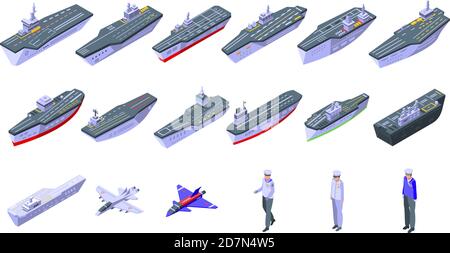 Icônes de porte-avions définies. Ensemble isométrique d'icônes vectorielles de porte-avions pour la conception de sites Web isolée sur fond blanc Illustration de Vecteur