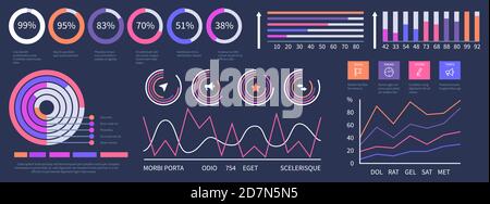 Tableau de bord de l'infographie. Ensemble d'éléments de présentation de l'interface vectorielle. Illustration de la présentation, de l'infographie et des statistiques de l'interface du tableau de bord Illustration de Vecteur