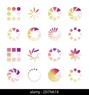 Collecte des indicateurs de charge. Icônes de chargement de vecteur isolées sur fond blanc. Progression du téléchargement et du chargement, illustration de l'état du chargeur Illustration de Vecteur