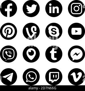 Icônes des réseaux sociaux. Boutons de média vecteur de réseau social Web de messagerie populaire. Illustration de l'application globale de messagerie de logo monochrome Illustration de Vecteur