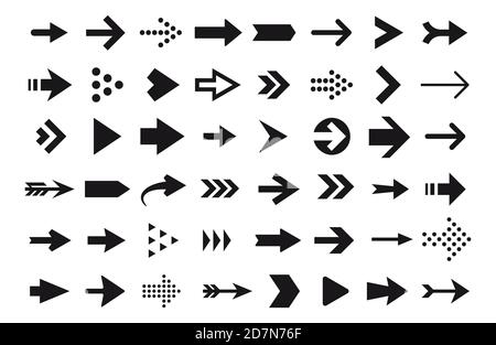Icônes de flèche, curseur de flèche vectoriel isolé sur fond blanc. Flèche de direction vers la droite, illustration de navigation par pointeur Illustration de Vecteur