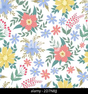 Fleurs printanières sans couture patten. Jardin été fleur motif floral texture vecteur fond. Illustration de fleur de couleur sans couture en arrière-plan Illustration de Vecteur