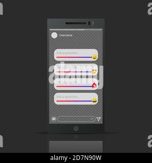 Inspiré par instagram - Stories emoji sliders modèle vectoriel. Illustration du sourire d'émotiji, commentaires sur les réseaux sociaux pour l'application Illustration de Vecteur