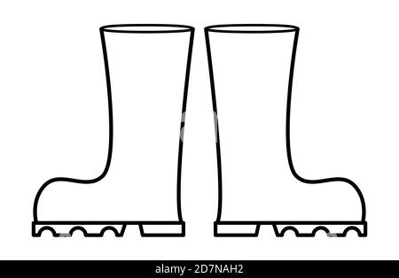 Bottes en caoutchouc pour un motif vectoriel. Illustration du contour de la chaussure Wellington isolée sur fond blanc. Illustration de Vecteur